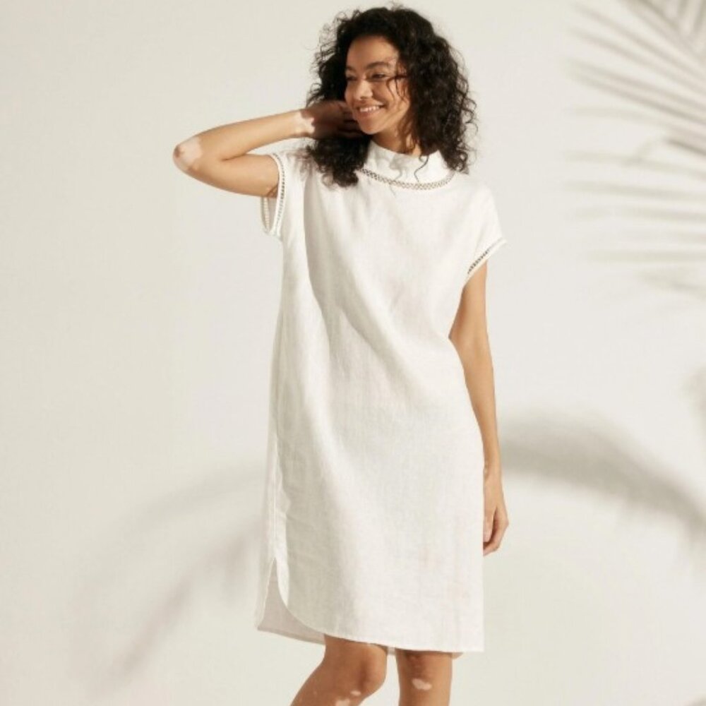 Lintico 100% Linen Cutout Turtleneck Mini Dress ZAHRA NWT Size L